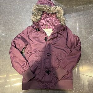 xs bee by burton purple mauve bomber winter jacket with fur hood